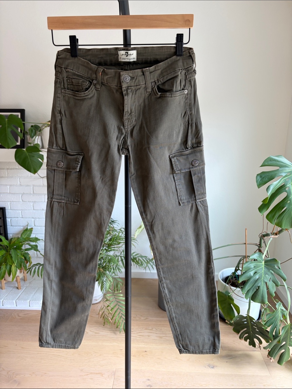 "For All Mankind" Green Cargo Denim Pants – Size 25, Stretchy & Stylish
